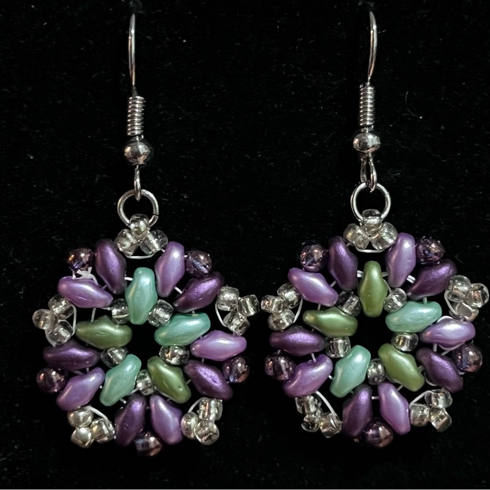 Beaded Earrings Purple Teal Handcrafted Handmade
